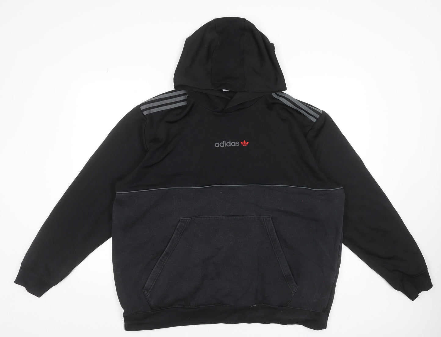 Adidas Men's Black 2XL Pullover Hoodie with Logo and Stripes