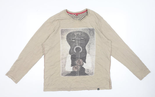 Joe Browns Womens Beige Long Sleeve Graphic Cotton T-Shirt Size L