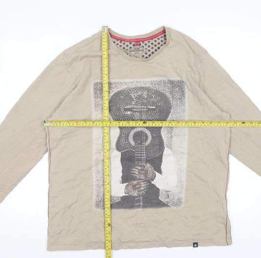 Joe Browns Womens Beige Long Sleeve Graphic Cotton T-Shirt Size L