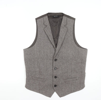 Ruth & Boaz Men's Brown Herringbone Wool Blend Waistcoat S