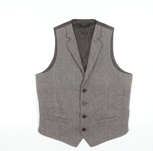 Ruth & Boaz Men's Brown Herringbone Wool Blend Waistcoat S