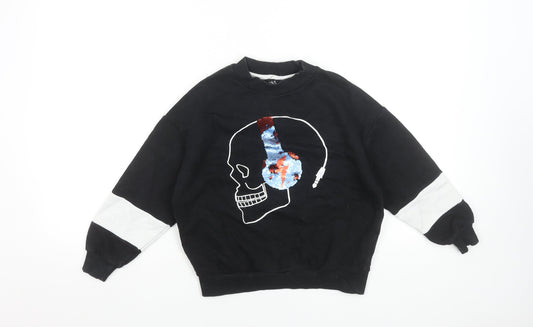 Marks and Spencer Boys Black Sequin Skull Sweatshirt 7-8 Years Pullover Jumper