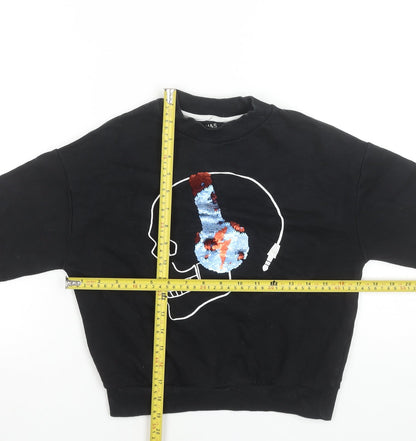 Marks and Spencer Boys Black Sequin Skull Sweatshirt 7-8 Years Pullover Jumper
