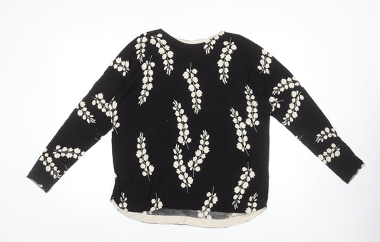 Debenhams Women's Black Floral Crew Neck Long Sleeve Pullover Jumper Size 14