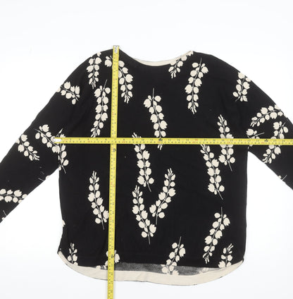 Debenhams Women's Black Floral Crew Neck Long Sleeve Pullover Jumper Size 14