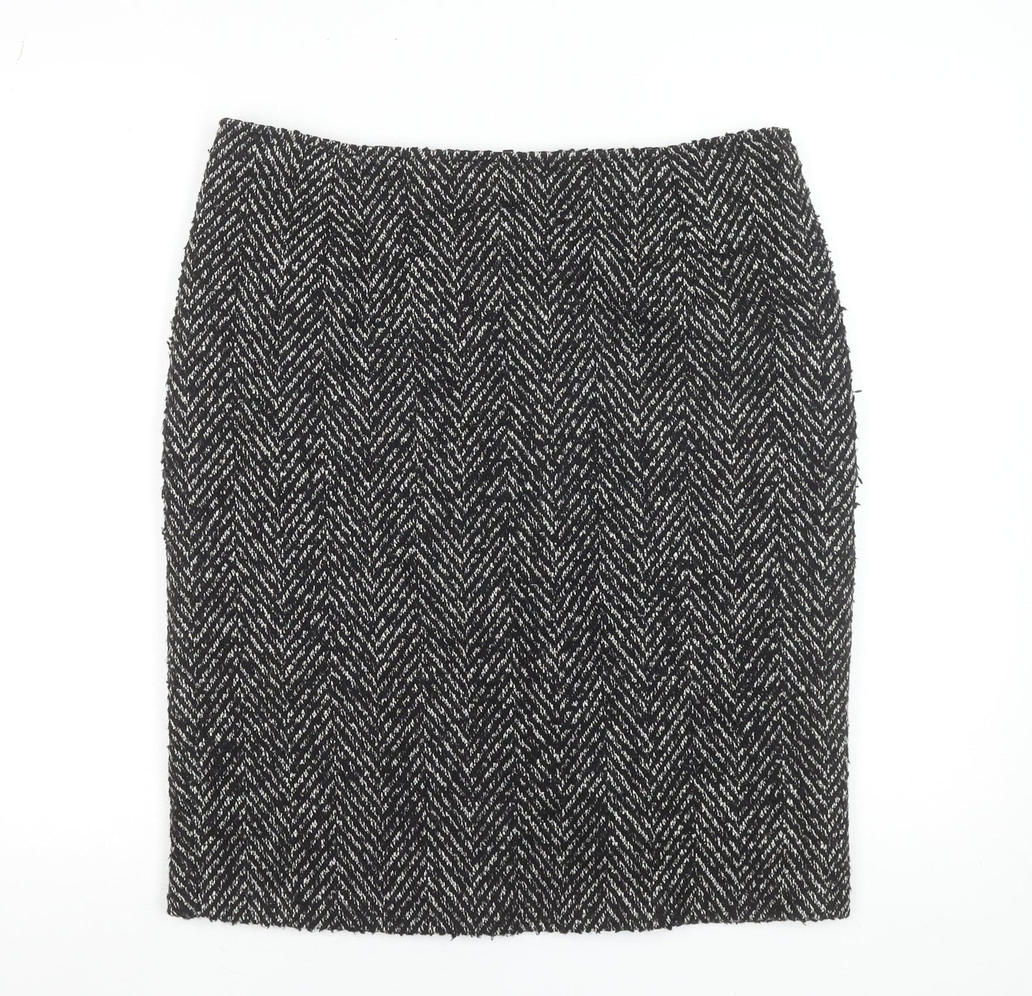 Marks and Spencer Women's Black Herringbone Wool Pencil Skirt Size 14