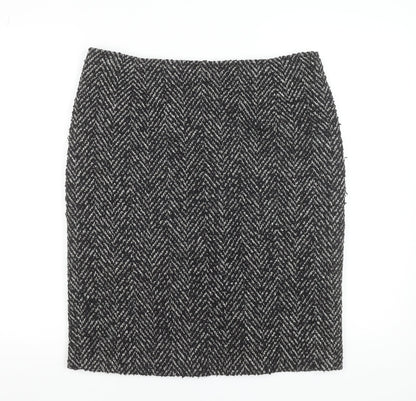 Marks and Spencer Women's Black Herringbone Wool Pencil Skirt Size 14