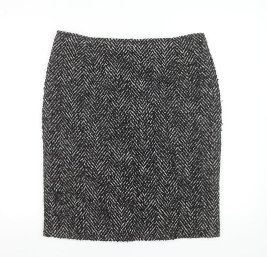 Marks and Spencer Women's Black Herringbone Wool Pencil Skirt Size 14