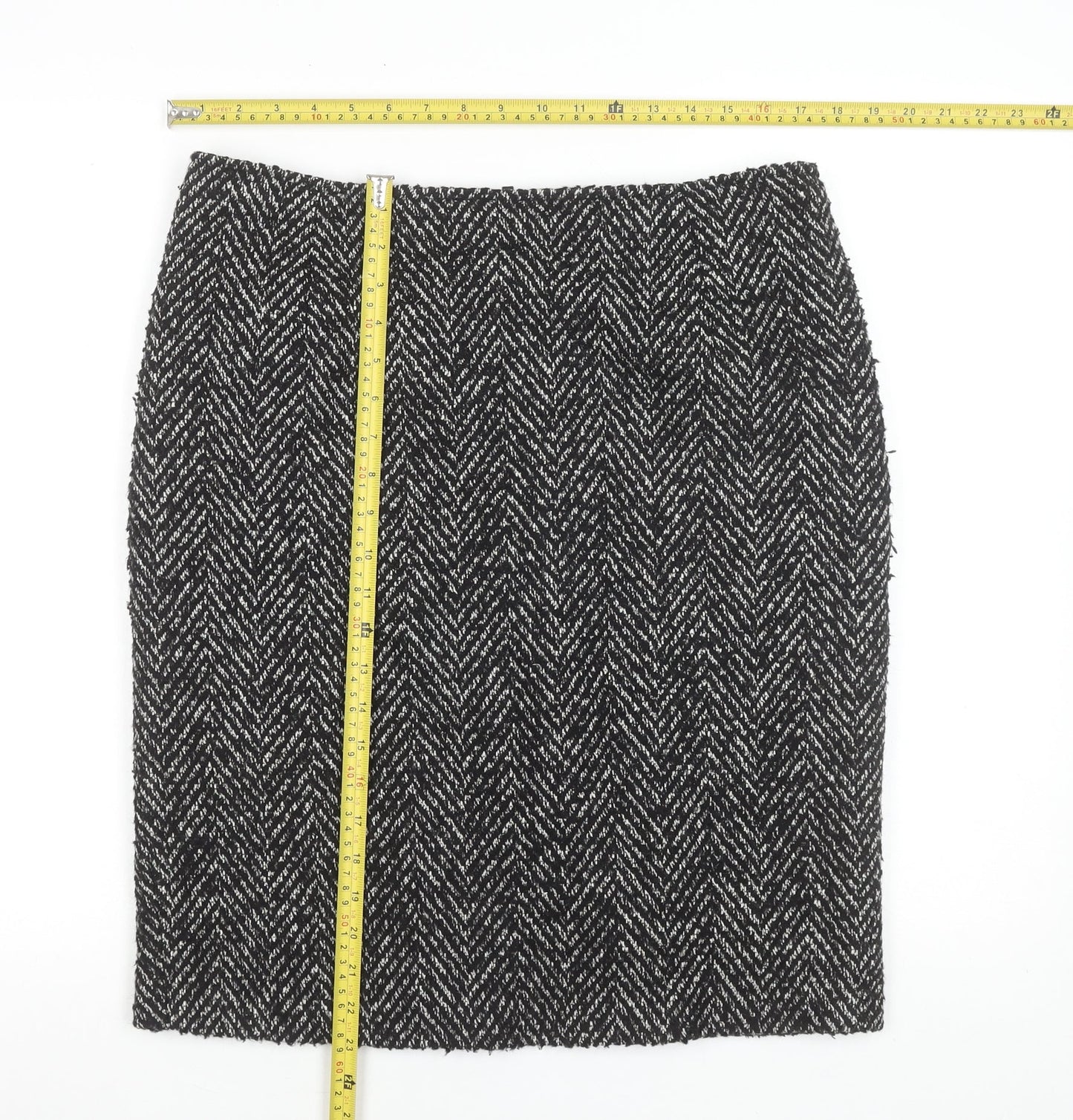Marks and Spencer Women's Black Herringbone Wool Pencil Skirt Size 14