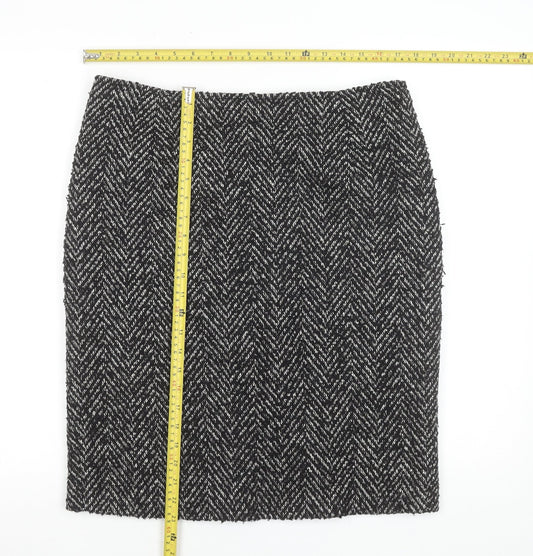 Marks and Spencer Women's Black Herringbone Wool Pencil Skirt Size 14