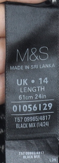 Marks and Spencer Women's Black Herringbone Wool Pencil Skirt Size 14