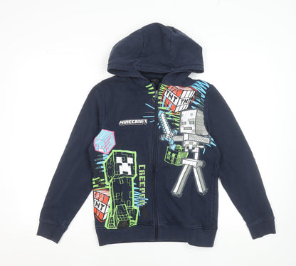Minecraft Boys Navy Blue Full Zip Hoodie 12 Years Graphic Cotton Blend