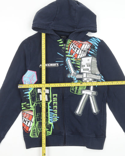 Minecraft Boys Navy Blue Full Zip Hoodie 12 Years Graphic Cotton Blend
