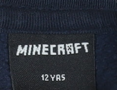 Minecraft Boys Navy Blue Full Zip Hoodie 12 Years Graphic Cotton Blend