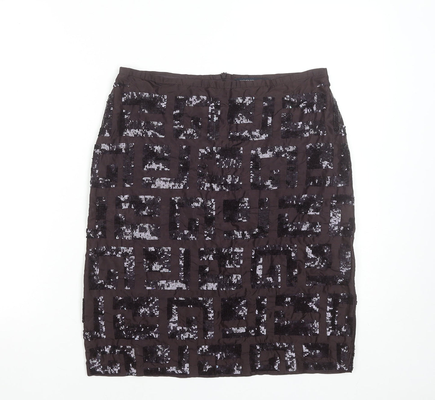 French Connection Women Black Sequin Silk Pencil Skirt Size 12