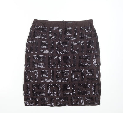 French Connection Women Black Sequin Silk Pencil Skirt Size 12