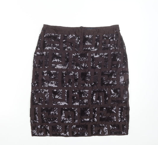 French Connection Women Black Sequin Silk Pencil Skirt Size 12