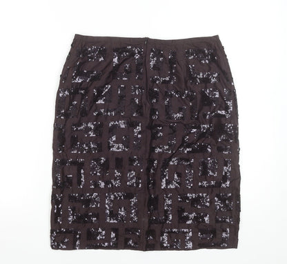 French Connection Women Black Sequin Silk Pencil Skirt Size 12