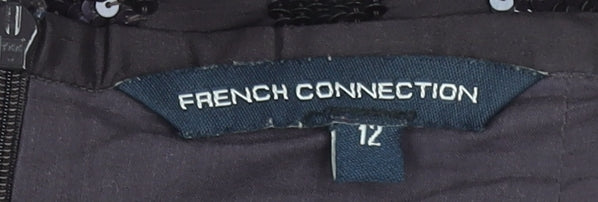 French Connection Women Black Sequin Silk Pencil Skirt Size 12