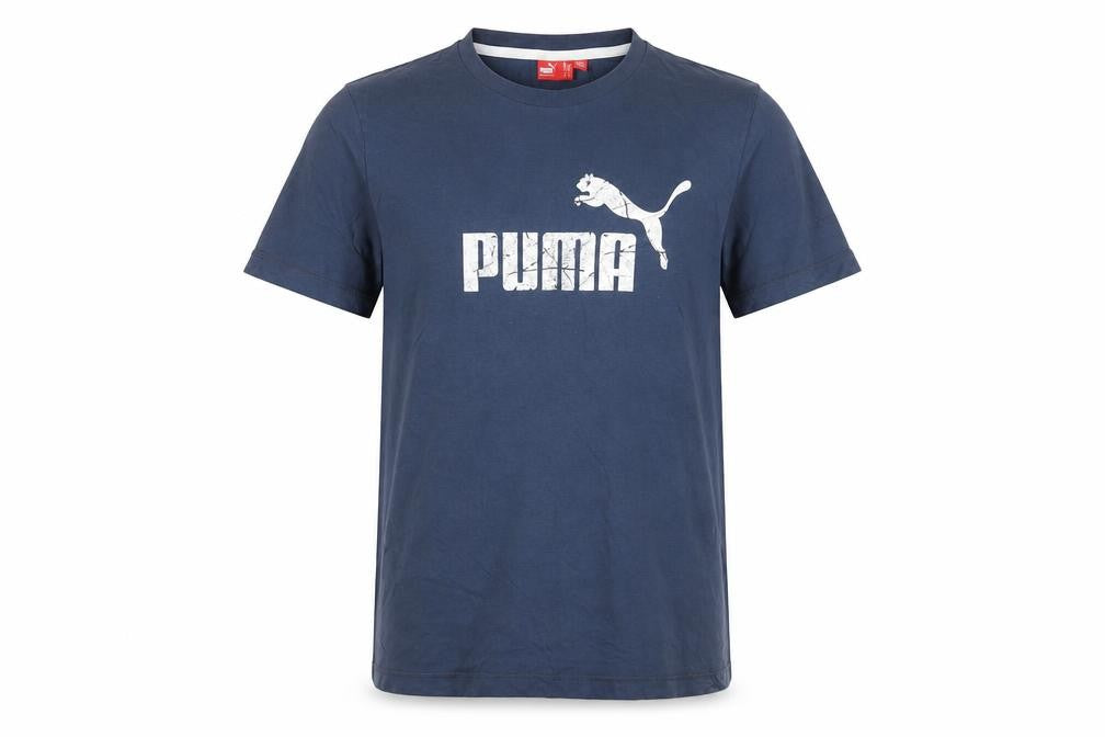 Front view of Puma Men's Blue Small Crew Neck Graphic Logo Sports T-Shirt