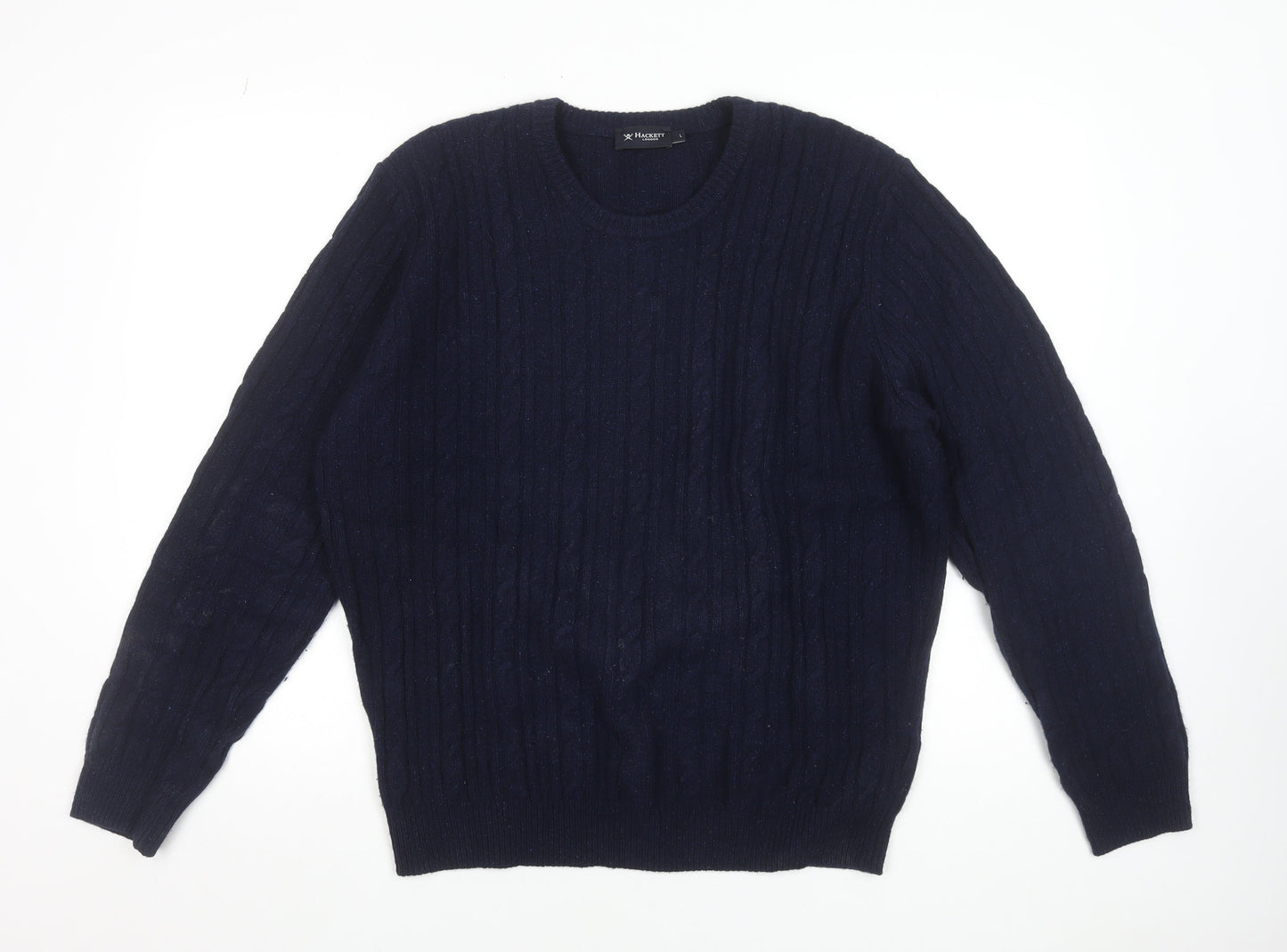 Hackett London Men's Blue Wool Silk Cable Knit Pullover Jumper Size L