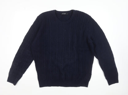 Hackett London Men's Blue Wool Silk Cable Knit Pullover Jumper Size L
