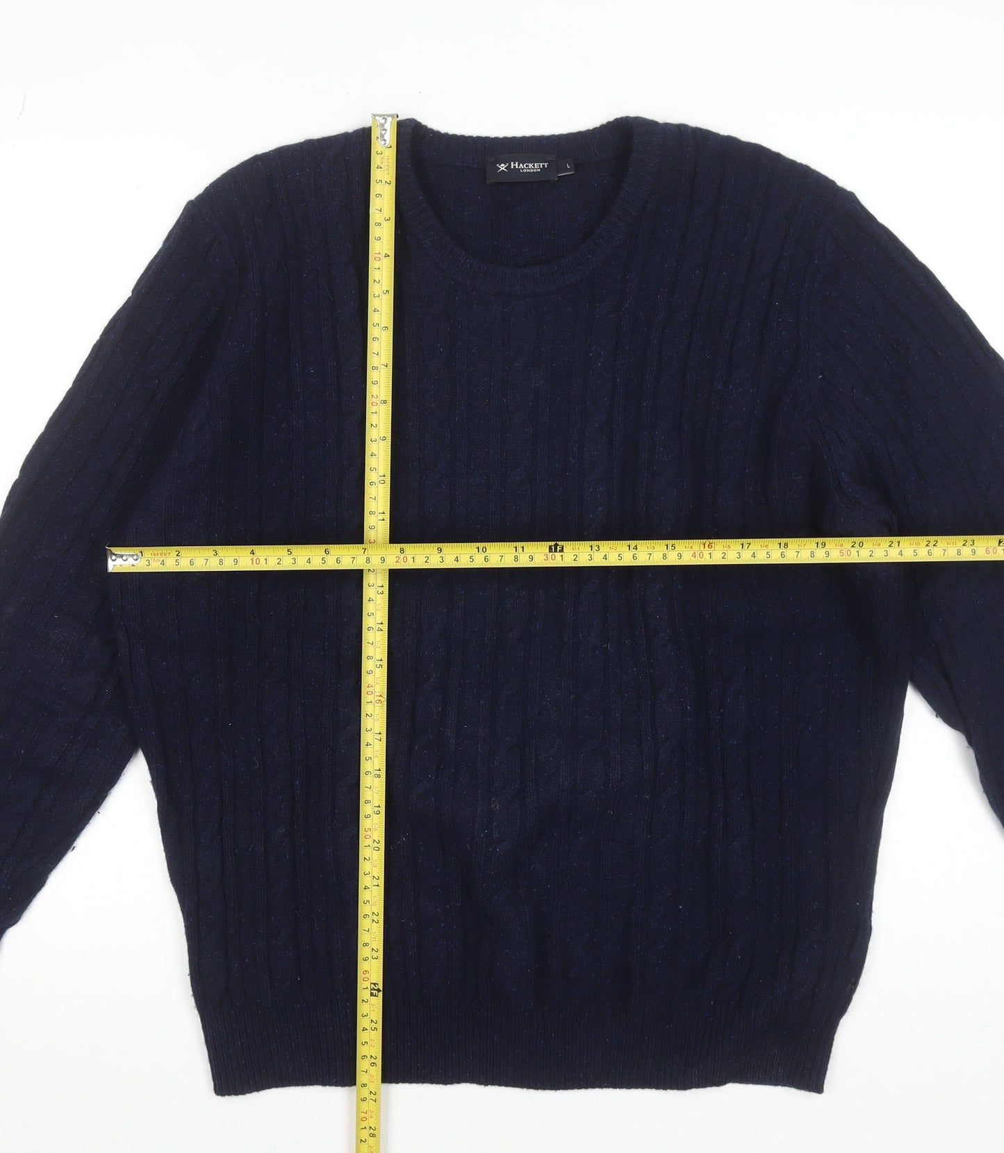 Hackett London Men's Blue Wool Silk Cable Knit Pullover Jumper Size L