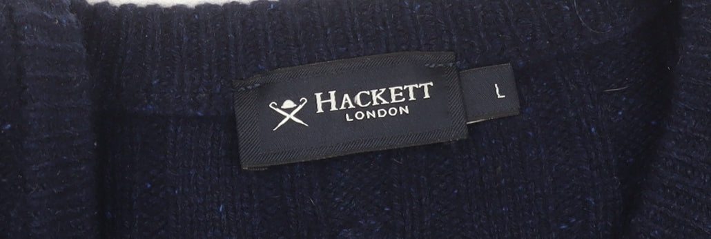 Hackett London Men's Blue Wool Silk Cable Knit Pullover Jumper Size L