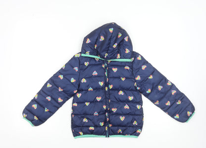 Epic Threads Girls Blue Heart Print Hooded Puffer Jacket Size 10 Years