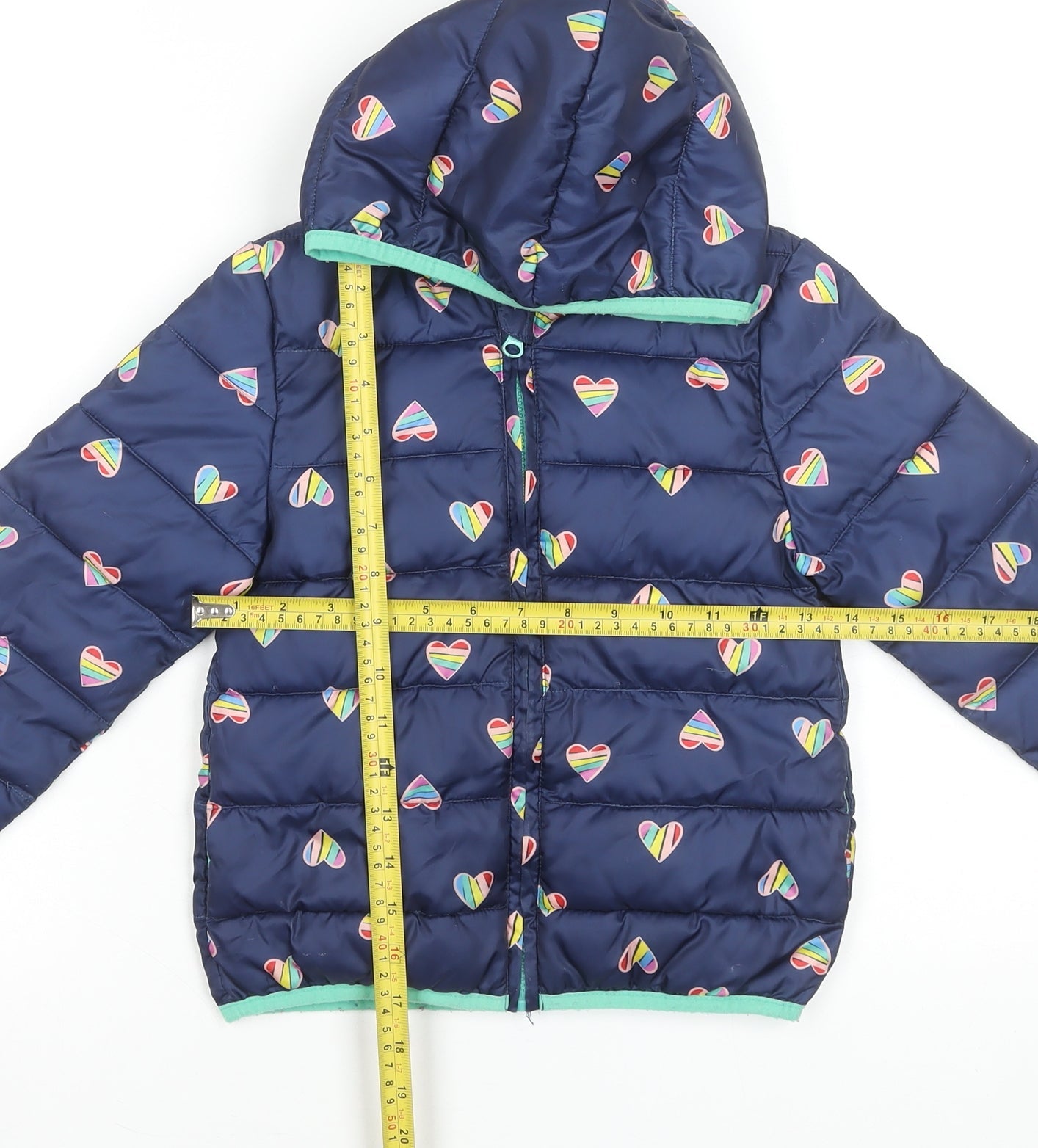 Epic Threads Girls Blue Heart Print Hooded Puffer Jacket Size 10 Years