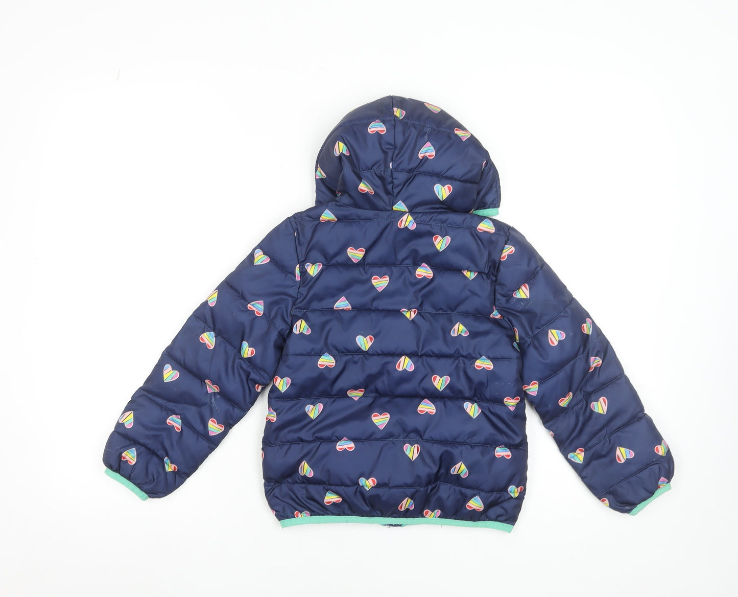 Epic Threads Girls Blue Heart Print Hooded Puffer Jacket Size 10 Years