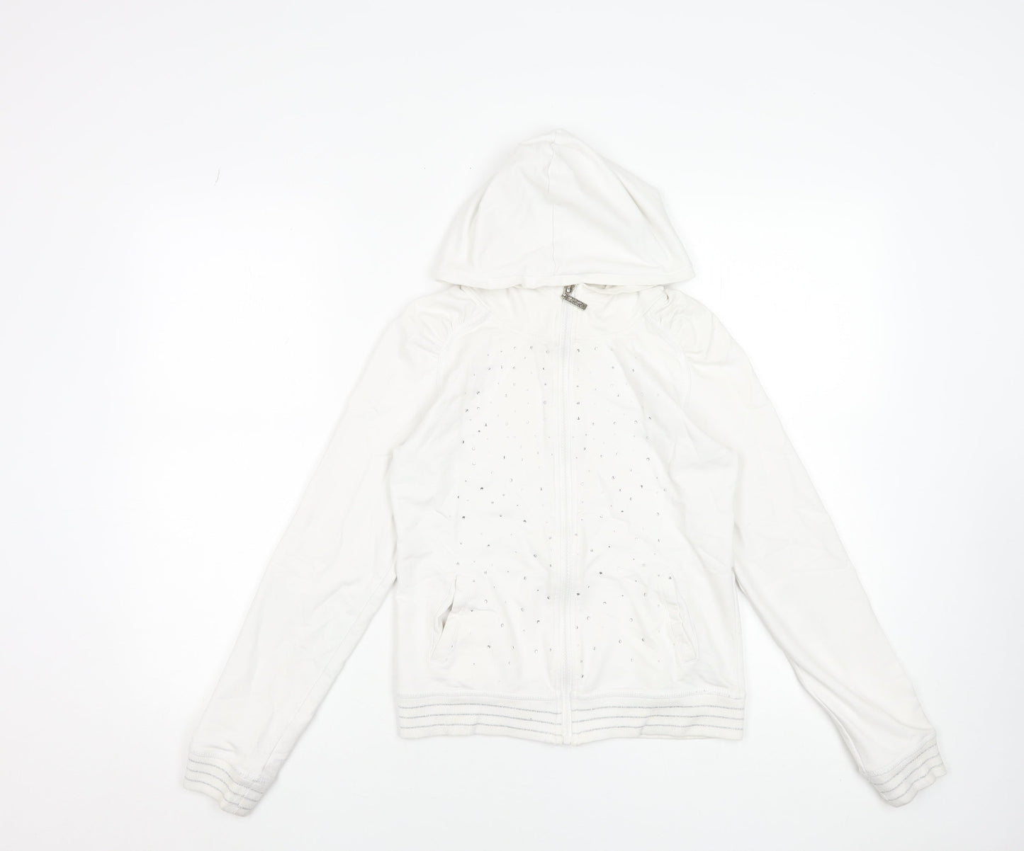 Gatti Girls White Rhinestone Full Zip Hoodie 6 Years Cotton Blend