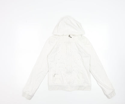 Gatti Girls White Rhinestone Full Zip Hoodie 6 Years Cotton Blend