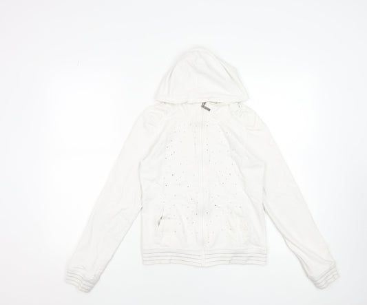Gatti Girls White Rhinestone Full Zip Hoodie 6 Years Cotton Blend