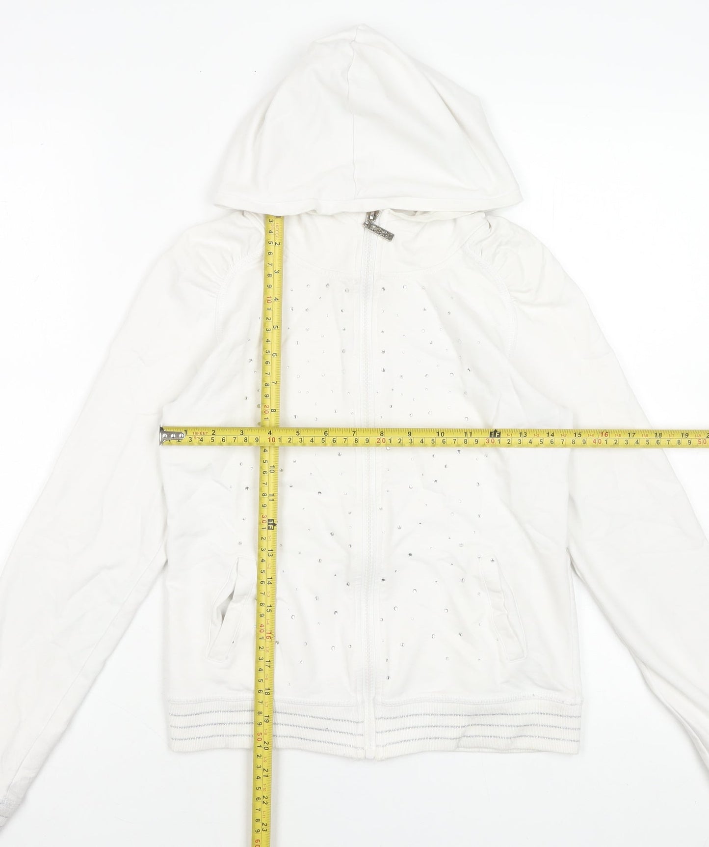 Gatti Girls White Rhinestone Full Zip Hoodie 6 Years Cotton Blend