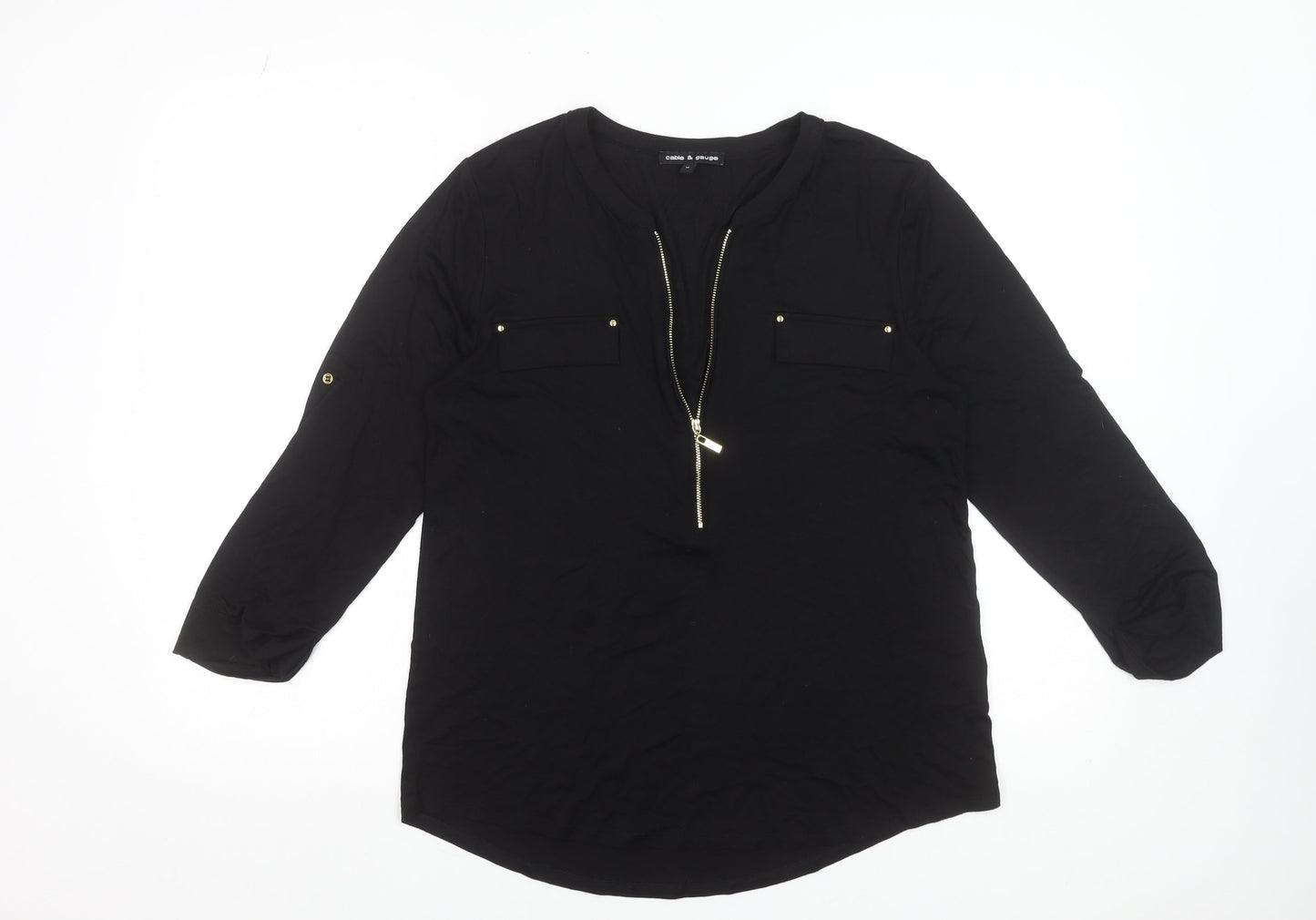 Womens UK Size M Cable & Gauge Black Basic Blouse