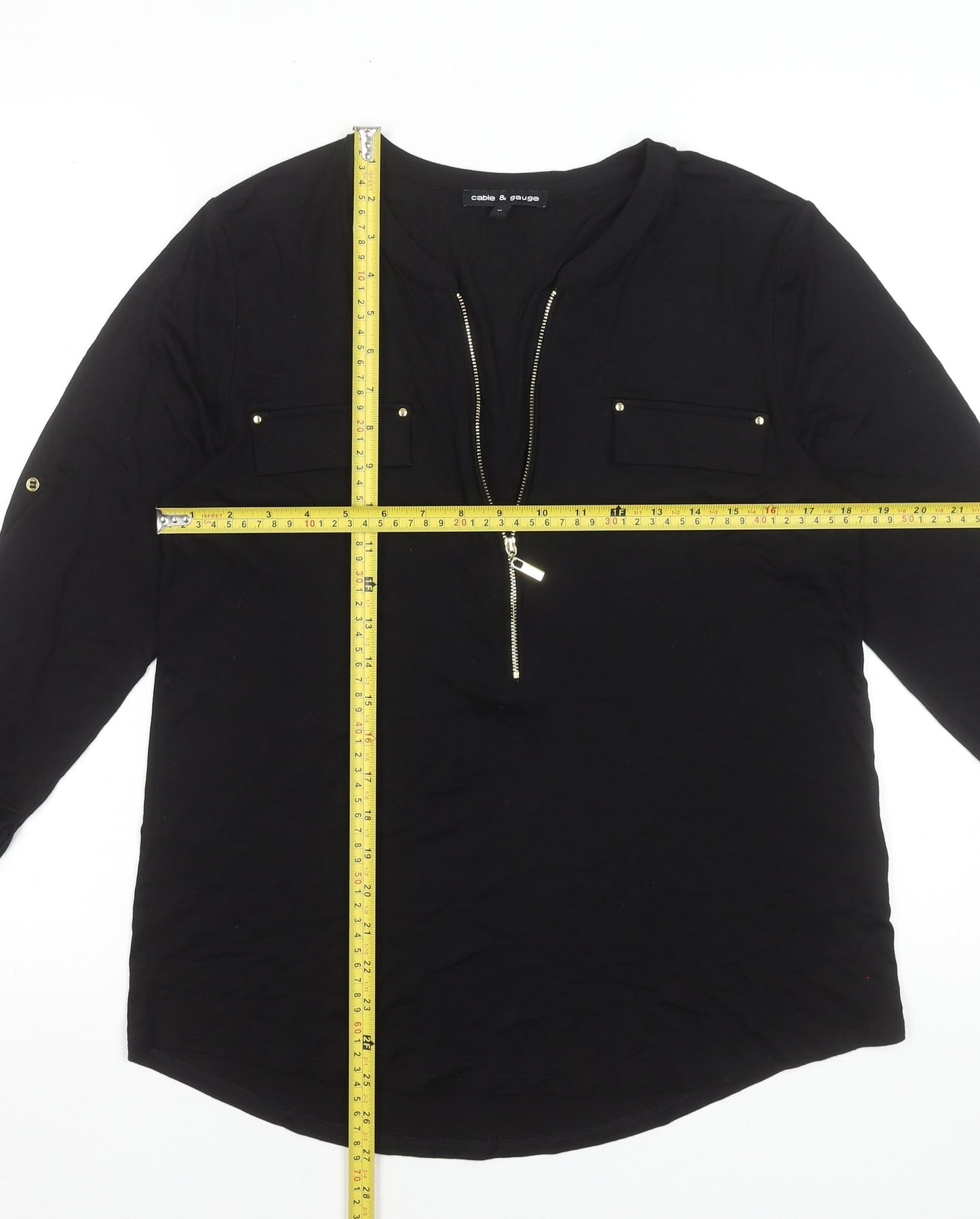 Womens UK Size M Cable & Gauge Black Basic Blouse