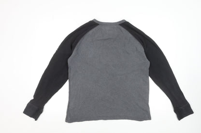 Superdry Men's Grey Long Sleeve Henley Cotton T-Shirt Size L