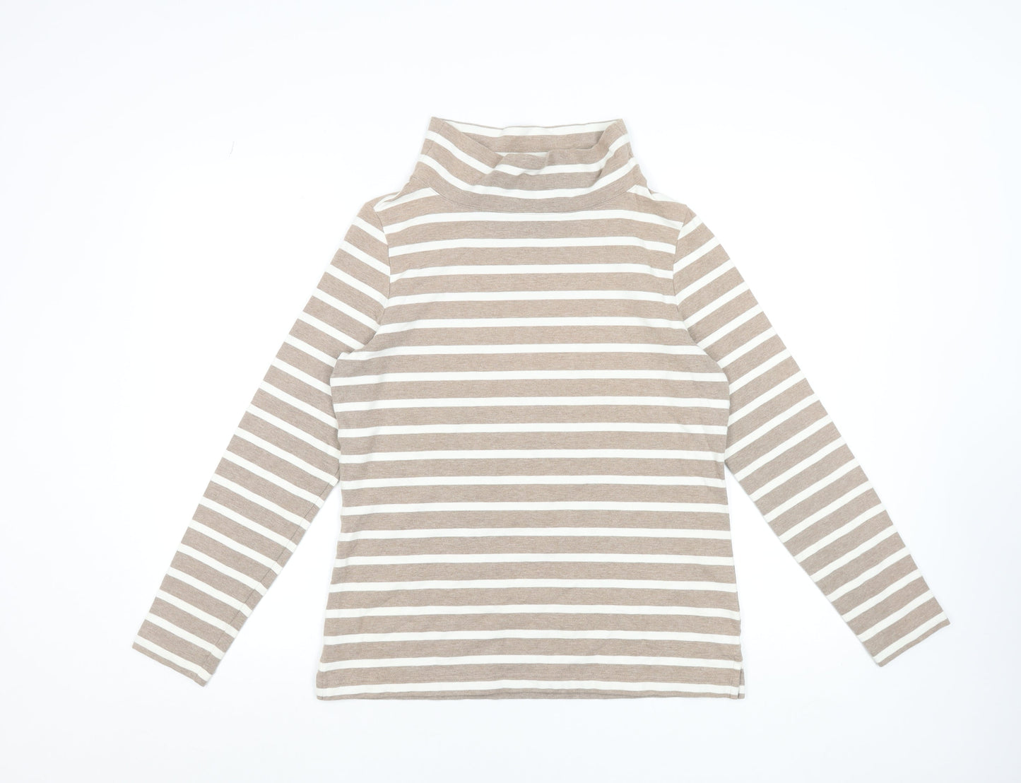 Lands' End Women's Beige Striped Roll Neck Long Sleeve Top Size S