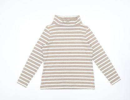 Lands' End Women's Beige Striped Roll Neck Long Sleeve Top Size S