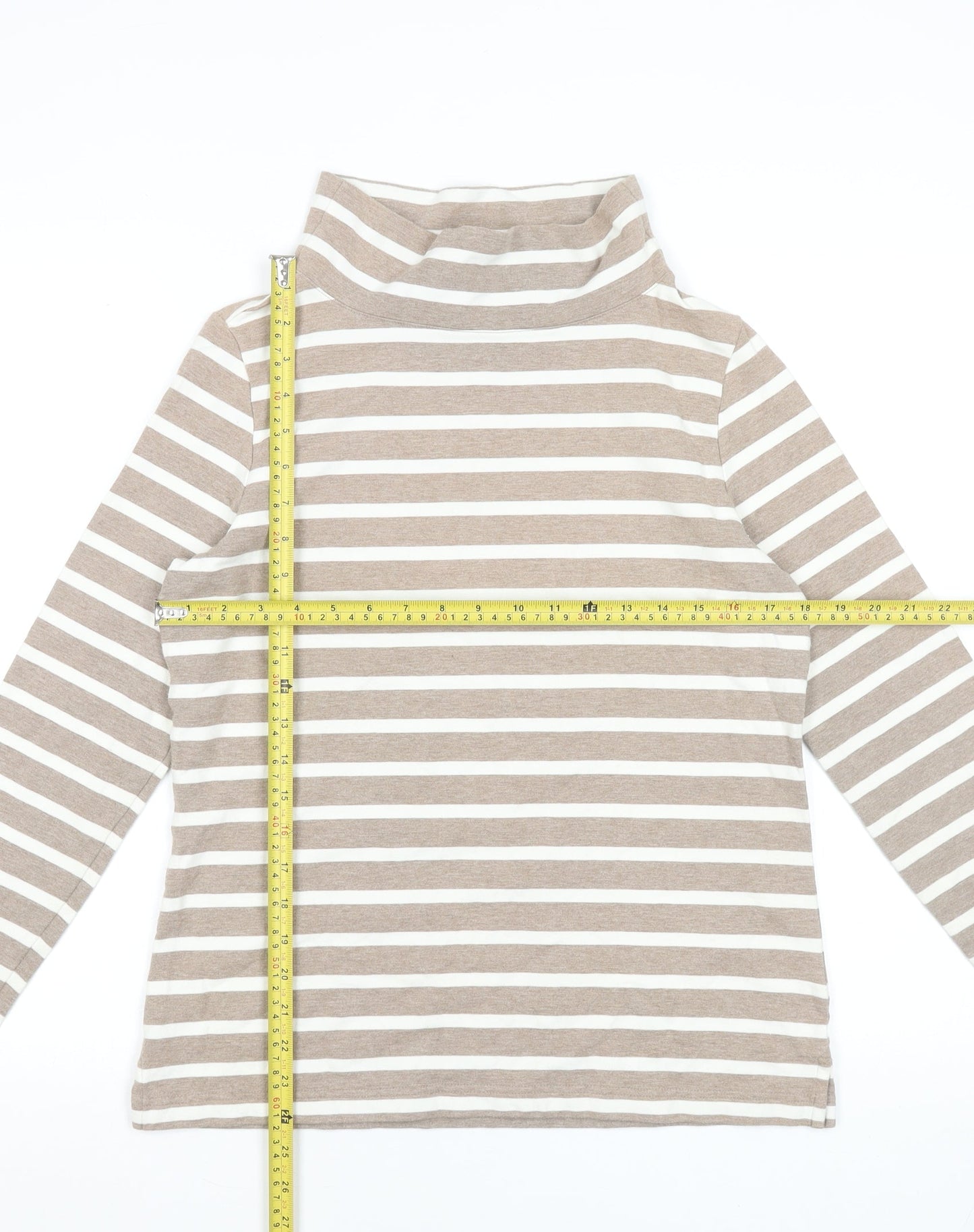 Lands' End Women's Beige Striped Roll Neck Long Sleeve Top Size S