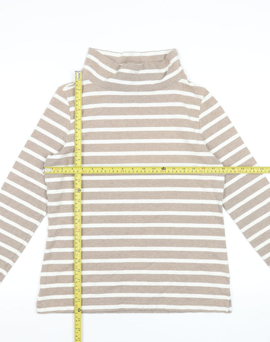 Lands' End Women's Beige Striped Roll Neck Long Sleeve Top Size S
