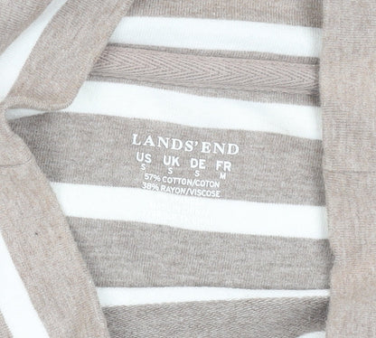Lands' End Women's Beige Striped Roll Neck Long Sleeve Top Size S