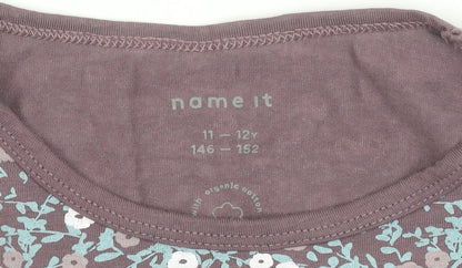 Name It Girls Purple Floral Long Sleeve Organic Cotton T-Shirt 11-12 Years