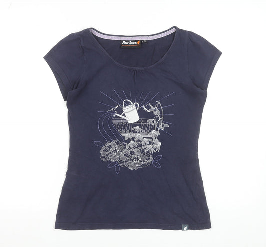 Peter Storm Women's Blue Floral Embroidered Cotton T-Shirt Size 10