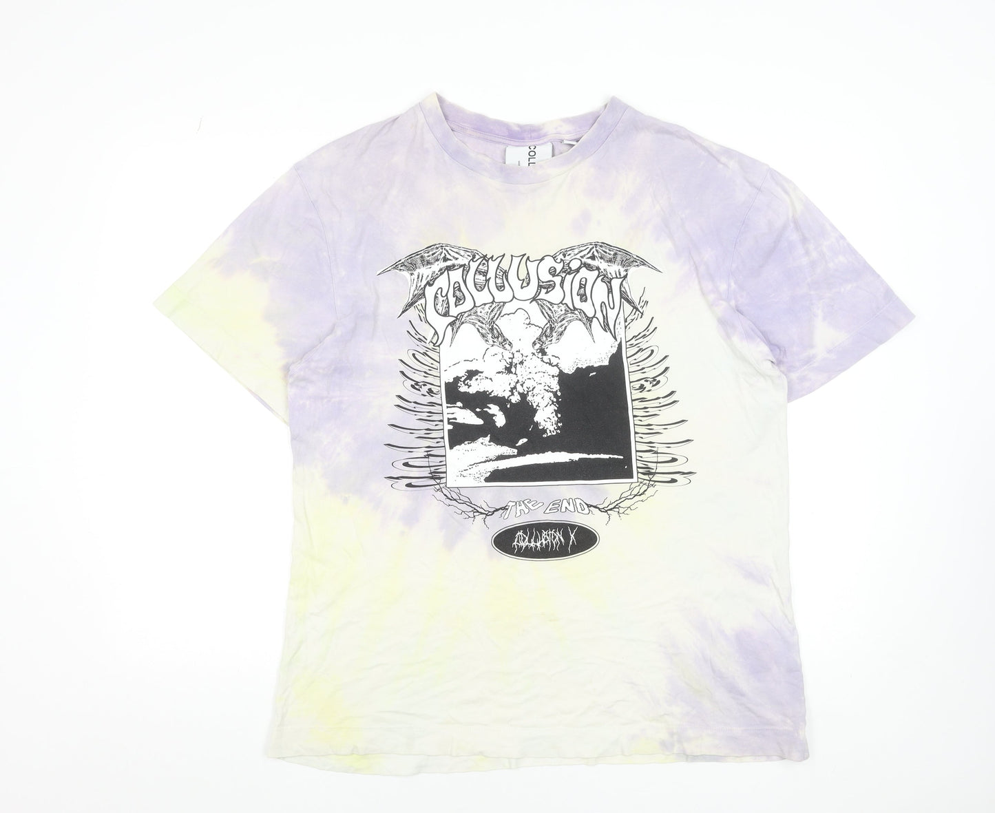 Collusion Men's Multicoloured Graphic Tie-Dye T-Shirt M Cotton