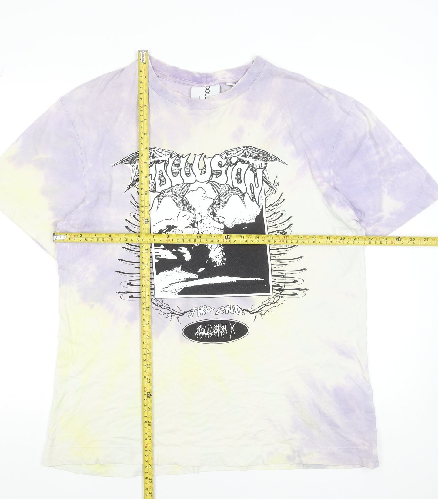 Collusion Men's Multicoloured Graphic Tie-Dye T-Shirt M Cotton