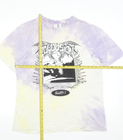 Collusion Men's Multicoloured Graphic Tie-Dye T-Shirt M Cotton