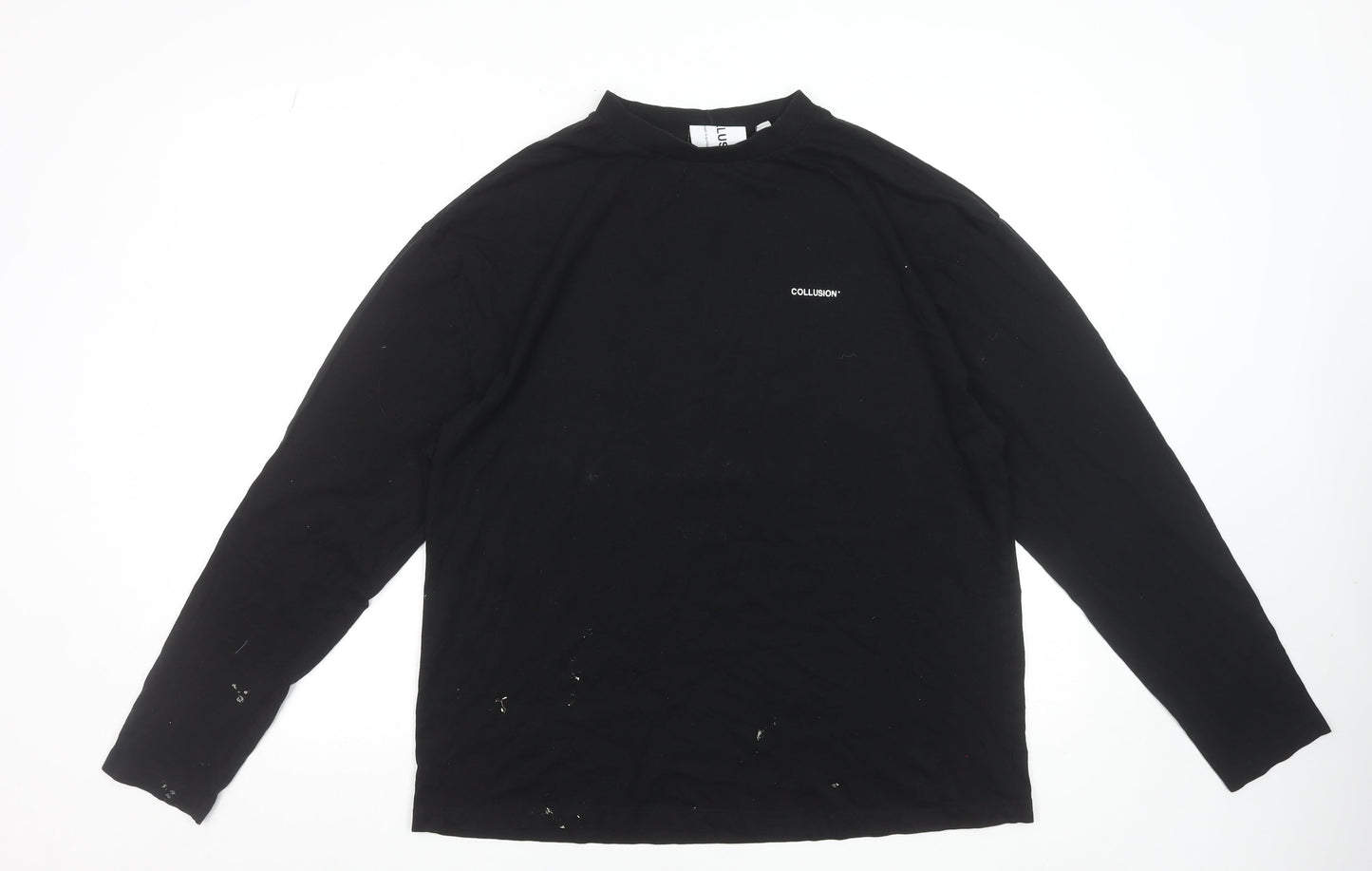 Collusion Men's Black Long Sleeve Mock Neck Cotton T-Shirt Size M