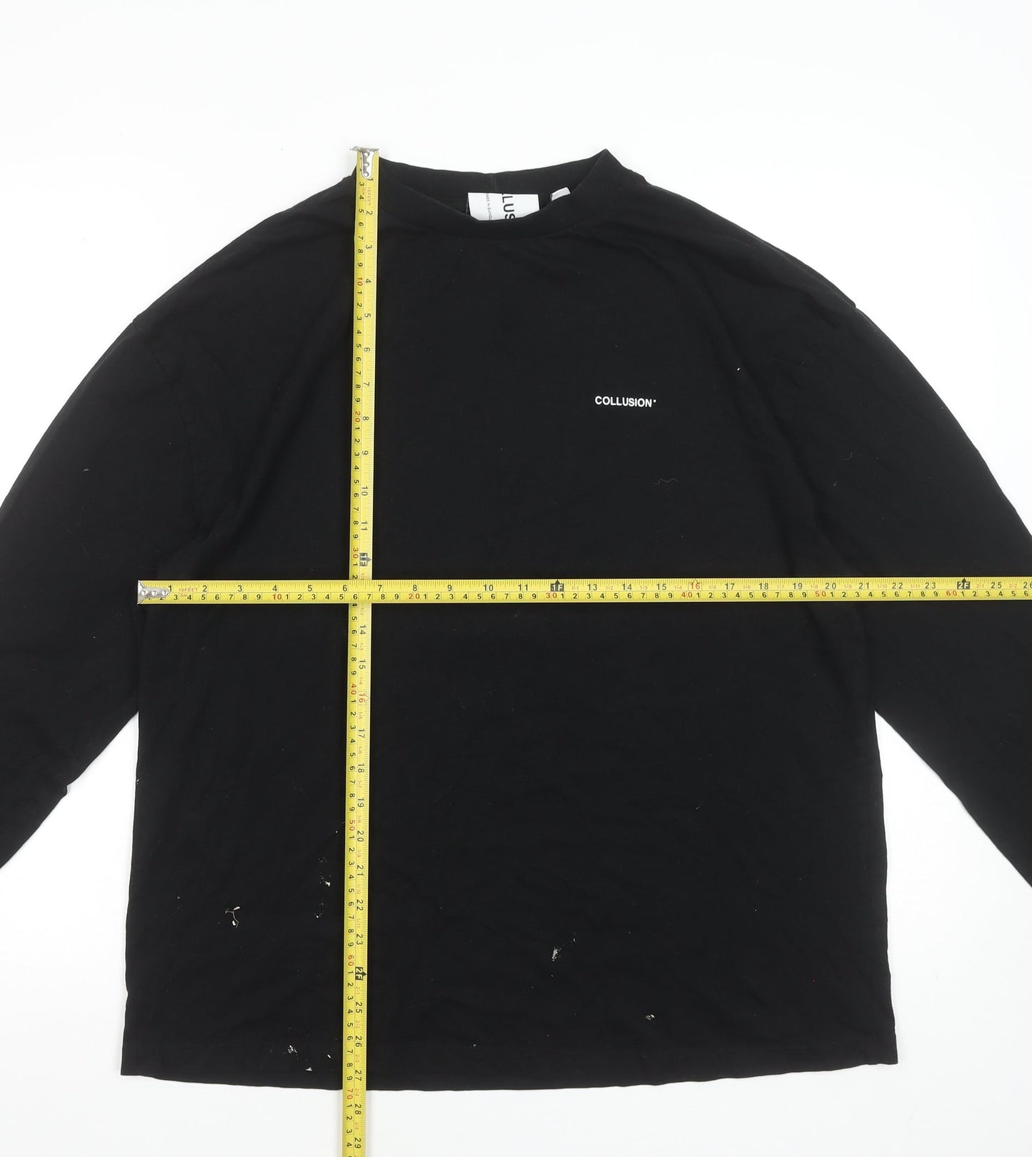 Collusion Men's Black Long Sleeve Mock Neck Cotton T-Shirt Size M